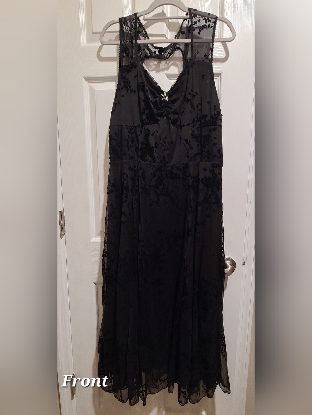Hot Topic, Cosmic Aura - Black Velvet & Mesh Floral Maxi Dress, 3X
